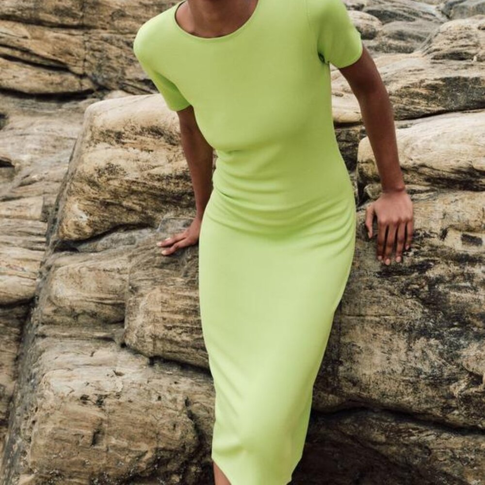NWT ZARA BASIC KNIT FITTED MIDI DRESS S 3519